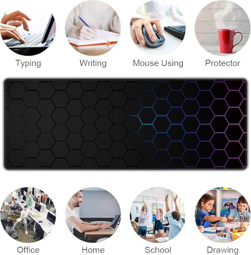 Hexagon Honeycomb Large Mouse Pad,Gaming Keyboard Desk Pad,Extended Mouse Mat Non-Slip Rubber Base with Stitched Edges for Office Game Home XL 31.5"x11.8" - color: Honeycomb, size: 31.5L x 11.8W inches