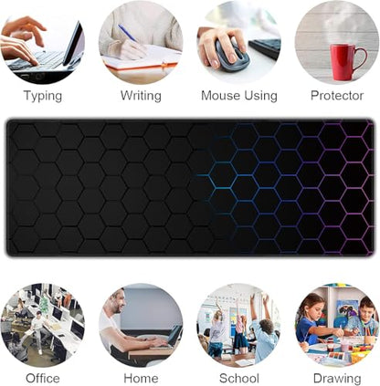Hexagon Honeycomb Large Mouse Pad,Gaming Keyboard Desk Pad,Extended Mouse Mat Non-Slip Rubber Base with Stitched Edges for Office Game Home XL 31.5"x11.8" - color: Honeycomb, size: 31.5L x 11.8W inches