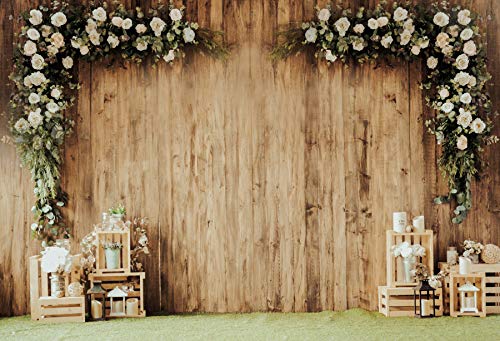 7x5ft Wedding Backdrops for Reception Rustic Floral Wood Plank Bridal Shower Backdrop Ceremony Party Decorations Valentine's Day Photography Background Photo Props - size: 7x5ft-Polyester