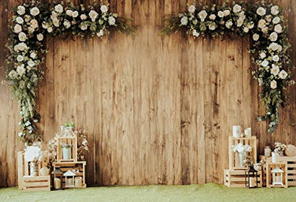 7x5ft Wedding Backdrops for Reception Rustic Floral Wood Plank Bridal Shower Backdrop Ceremony Party Decorations Valentine's Day Photography Background Photo Props - size: 7x5ft-Polyester
