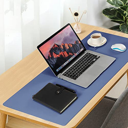 Wolaile Faux Leather Desk Pad Blotter,Water and Slip Resistant Writing Desk Protector Mat,Blue Large Mouse Pad for Desktop/Office Home Table Cover,36x17 in - color: Blue