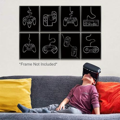 8 Pcs Abstract Line Gaming Wall Art Prints Boys Room Decor Game Room Decor Gamer Funny Wall Decor Paintings Posters for Office Home Bedroom Playroom Gamer Gifts for Men, Him, Son, Brother, Unframed