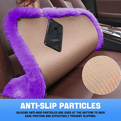 2Pack Car Front Seat Cushion, Soft Warm Faux Rabbit Fur Winter Auto Seat Cover, Fluffy Plush Vehicle Seat Protector Pad with Non-Slip Backing, Car Accessories for Home and Office Chair (Purple) - color: Purple