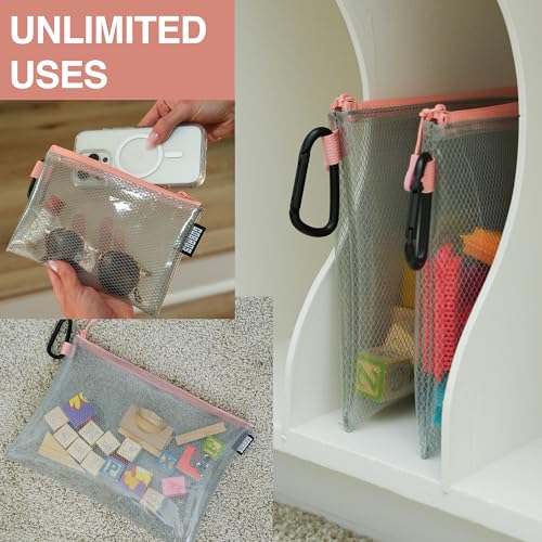GOBAGS Air Production Multi‑Size Clear Zipper Pouch (4‑Pack) – Cable Organizer & Travel Gear Bag for Electronics, Camera Accessories, Tool Pouch & Small Tech Storage (Pink) - color: Pink, size: Multi-Size