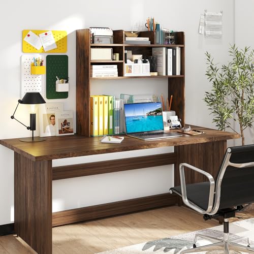 Giantex Desktop Bookshelf, 37" Desk Hutch Dorm for Computer Up to 32 Inch, Countertop Hutch w/6 Storage Shelves, 3-Tier Desktop Organizer Display Rack, Wood Desk Shelf for Home Office (Rustic Brown) - color: Rustic Brown, size: 6 Shelves (33.5"H)