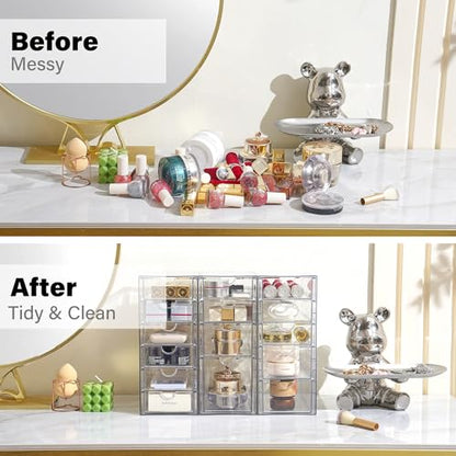 Prsildan 15 Drawers Teacher Toolbox Acrylic Containers, Set of 3 | Clear, Pens Markers Stickers Hardware Storage, Office Desk Kitchen Cabinet Garage Organizer - style: 15 Drawers