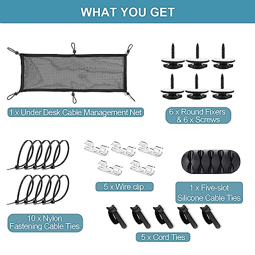 Cable Management Mesh Under Desk Kit, Privacy Net, 36PCS Table Flexible Wire Organizer, Extra Large Capacity Kit Desk, 27 x 10 Inches - size: 6 holes