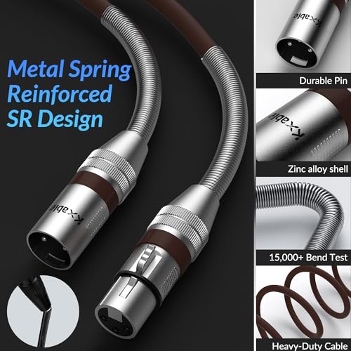 Kxable XLR Microphone Cable 3 FT, XLR Male to Female Balanced Mic Cable, 3-Pin Shielded Speaker Cord, Zinc Alloy Connectors, 22AWG Pure Copper, Metal Spring SR, Recording Studio, Podcast, Brown - color: Brown, size: 3FT