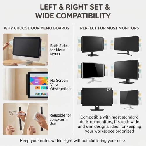 2Pcs Transparent Computer Monitor Memo Board Multifunction Monitor Message Board Sticky Note Holder Computer Side Panel for Home Office Desktop (Left and Right)