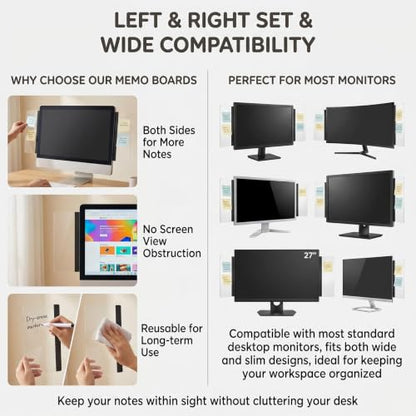 2Pcs Transparent Computer Monitor Memo Board Multifunction Monitor Message Board Sticky Note Holder Computer Side Panel for Home Office Desktop (Left and Right)