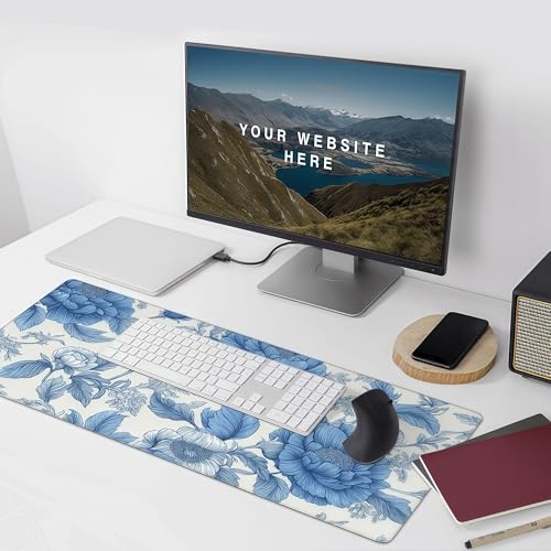 Blue Chinoiserie Mouse Pad,Blue and White Floral Desk Mat, XXL Large Floral Preppy Trendy Mouse Pad,Girly Gaming Mousepad,Girly Laptop Desk Mat for Dorm Home Office, 35.4 x 15.7 inches - color: Floral Preppy Trendy