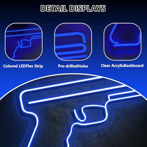 Cool Gun Neon Sign for Man Cave Setup, Pistol Neon Sign, USB Powered LED Neon Light for Wall Decor, Game Room, Bar & Bedroom, Unique Gift for Men, Gamers, Gun Enthusiasts, Warm Light Adjustment - color: Pistol Neon Sign