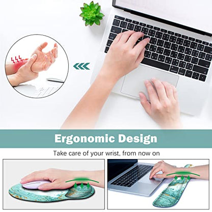 ARTSO Large Mouse Pad Set, Ergonomic Keyboard Wrist Rest Support, Memory Foam Gel Extended Non-Slip Desk Blotter Pad for Office, Home, Teal Turqoise Marble - color: Teal Turqoise Marble
