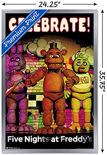 Trends International Five Nights at Freddy's - Celebrate Wall Poster, 22.375" x 34", Silver Framed Version - color: Silver Framed Version, size: 35.8"L x 24.3"W