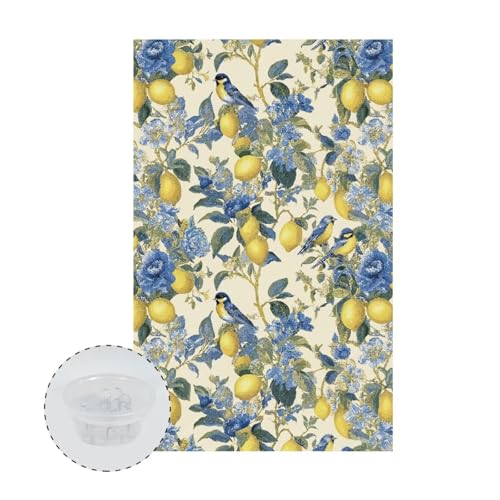 Blue Lemon Bird Flower Print Recliner Headrest Protectors, Anti-Wear Sofa Headrest Protective Cover for Furniture Slipcovers Headrest Cover for Sofa Furniture Chair Theater Seat - color: Blue Lemon Bird Flower