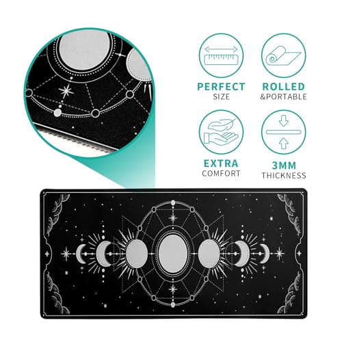 Sun Moon Gaming Mouse Pad Black Large Mouse Pad for Keyboard and Mousepad Desk Mat with 3mm Non-Slip Base and Stitched Edge for Gaming and Office Computer Mat Protector Mat 27.6x11.8 Inch - color: Sun Moon