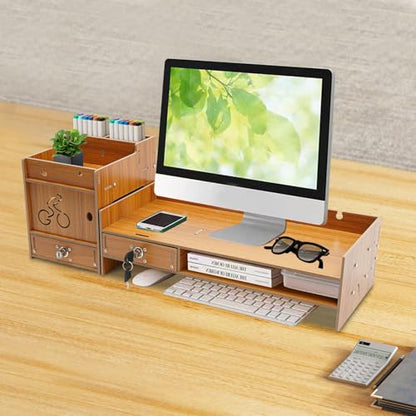 Computer Monitor Stand, Computer Rack with Drawers, Two top Platforms Desk Organizer Monitor Stand with Extra Large Storage Desktop Computer Stand for PC, Laptop, Printer, Screen, TV (07) - size: 07