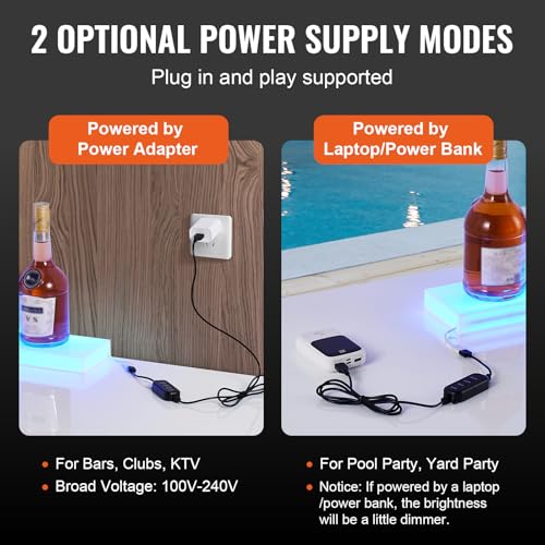 VEVOR LED Lighted Liquor Bottle Display, 1 Tier 40 Inch Wall Mounted Whiskey Rack Stand, 1 Step Commercial Illuminated Home Bar Shelf, Acrylic Drinks Light Shelves with RF Remote & App Control - size: 1 Step 40 Inches