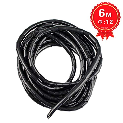 20Ft XHF 1/2" Spiral Cable Wrap 12mm(Wrapping Range:9mm-65mm) Cord for Computer Electrical Wire Organizer Sleeve Hose RoHS Black - size: Dia 12MM-Length 6M