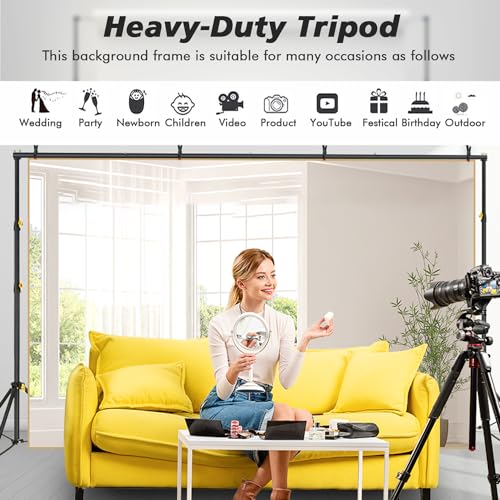 Backdrop Stand, Photo Video Studio 8.5 x10ft Adjustable Support Portable Stand Heavy Duty for Photoshoot, Parties, Projector Screen with 2 Water Bag, 6 Backdrop Clips, 6 Curtain Ring Clip