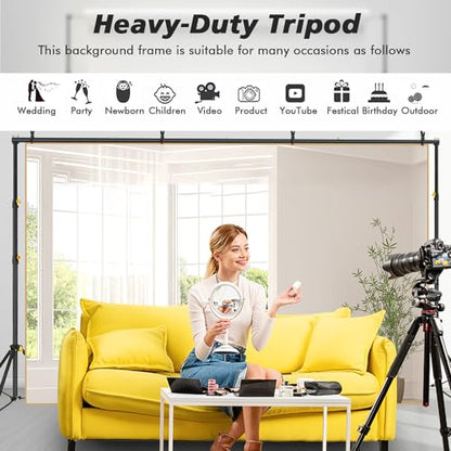 Backdrop Stand, Photo Video Studio 8.5 x10ft Adjustable Support Portable Stand Heavy Duty for Photoshoot, Parties, Projector Screen with 2 Water Bag, 6 Backdrop Clips, 6 Curtain Ring Clip