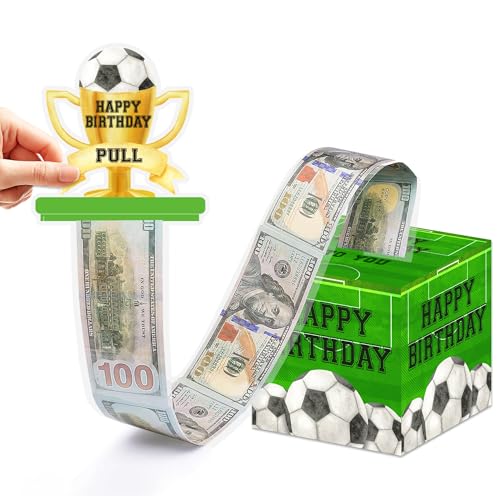 Soccer Ball Birthday Money Box for Cash Pull, Happy Birthday Boxes Gifts for Money Pull Out Card, 50Pcs Transparent Bags - color: Green