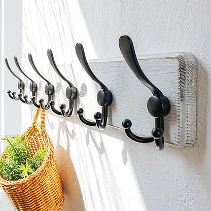 Dseap Coat Rack Wall Mounted - 24" Long 6 Tri Hooks, Heavy Duty Wooden Wall Coat Hanger Coat Hook for Clothes Hat Jacket Clothing, White and Black - color: White & Black, size: L=24"