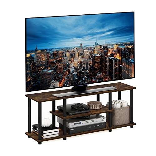 Furinno Turn-N-Tube No Tools 3D 3-Tier Entertainment Stand up to 50 inch TV, Amber Pine/Black - color: Amber Pine/Black, size: 50 inch
