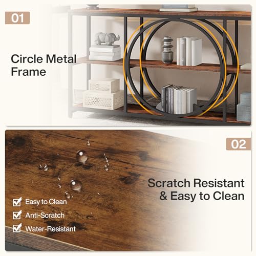 Tribesigns Extra Long Console Table, 70.9 inch Narrow Sofa Tables with 3 Tier Wood Storage Shelves Industrial Metal Frame for Entryway Hallway Living Room Behind Couch, Rustic Brown Black - color: Black Brown
