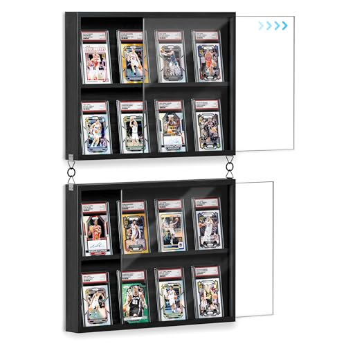 Emfogo Card Display Case, 2 Pack Trading Card Display with Clear View, Wooden Graded Sports Card Display Case Wall Mounted, Baseball Card Display Frame for Trading Card Collection (2 Pack-Black) - size: 2-Layer 2 Pack