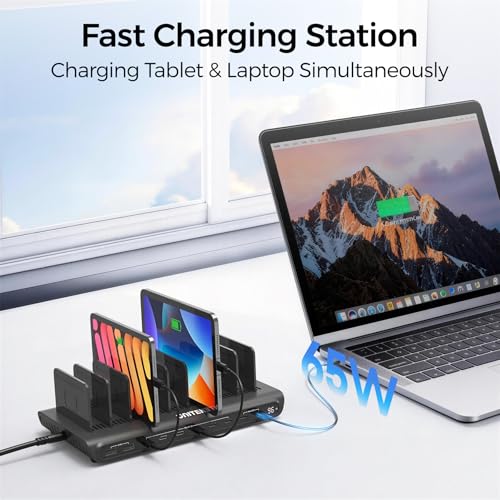 Unitek 10-Port USB C Charging Station 96W with 2X 65W PD, [2A+8C] Laptop Charging Station for Multiple Devices, Fast Charger Dock for Home Office - color: 96W+10 Port, Black, size: Pack of 1
