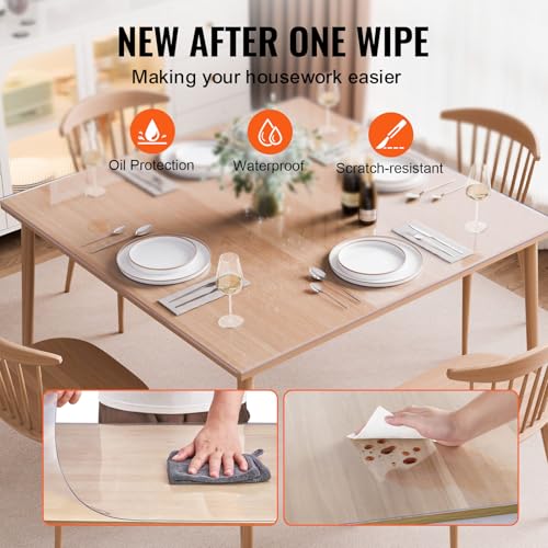 VEVOR Plastic Table Cover, 54 x 54 Inch 2.0 mm, Clear Square PVC Desk Mat Protector, Waterproof & Easy Cleaning Pad Tablecloth, for Office, Dresser, Dining Room, Night Stand - size: 54" x 54" (Square)