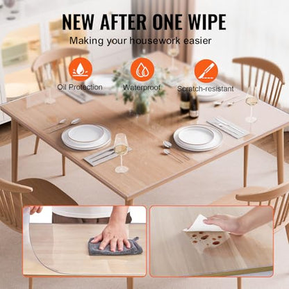 VEVOR Plastic Table Cover, 54 x 54 Inch 1.5 mm Thick Clear Square PVC Desk Mat Protector, Waterproof & Easy Cleaning Desk Pad Tablecloth, for Office, Dresser, Dining Room, Night Stand - size: 54" x 54" (Square)