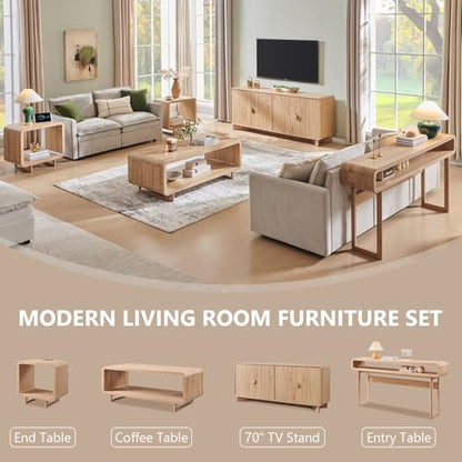 IFGET 63-Inch Long Console Table, 31.5" Tall Modern Entryway Table with Open Storage Shelf, Curved Profile Design, Narrow Wood Sofa Table Behind Couch Table for Living Room, Hallway,Foyer, Natural Oak - color: Natural Oak