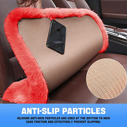 2Pack Car Front Seat Cushion, Soft Warm Faux Rabbit Fur Winter Auto Seat Cover, Fluffy Plush Vehicle Seat Protector Pad with Non-Slip Backing, Car Accessories for Home and Office Chair (Red) - color: Red