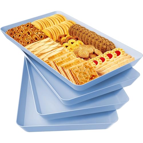 WOWBOX 4 pcs Serving Tray for Entertaining, Serving Platters for Snacks, Fruit, Cookies, Dessert, Reusable Plastic Trays for Serving Food and Pantry Organization in Kitchen & for Parties, (Blue) - color: Blue