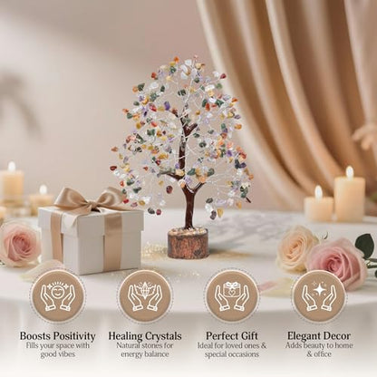 FASHIONZAADI Premium Crystal Tree of Life – 7 Chakra Tree for Healing, Positive Energy, Luck & Manifestation – Gift-Ready Packaging – Ethically Handcrafted Spiritual Gifts for mom - color: Mix Chakra Silver Wire