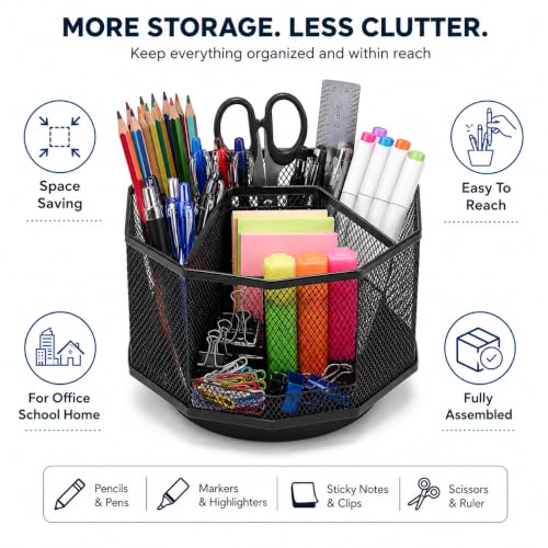 Exerz Desk Organiser/Mesh Desk Tidy Candy/Pen Holder/Multifunctional Organiser 360 Rotating - color: Black
