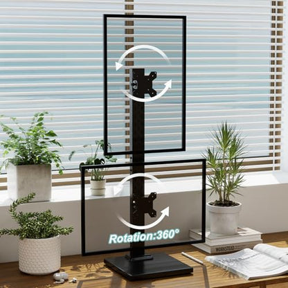 Suptek Dual Monitor Stand with Base Vertical Stack Screen Free-Standing Monitor Riser Fits Two Screen Max 36" & One Screen Max 43" with Swivel, Tilt, Height Adjustable,50,75 and 100mm Vesa Base Stand - size: 13-43in(single)/13-36in(dual)