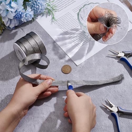 UNICRAFTALE 1/2 inch Wide Braided Sleeving Braid Stainless Steel Cable Wire Shielding Sleeve Ground Straps Protection Metal Mesh Flexible Expandable Scalable Ribbon Wire for Protect Cable 26 Feet - size: 8m x 12mm