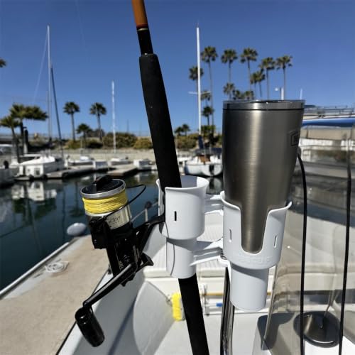 ROBOCUP, (White), Patented Clamp On Boat Cup Holder |Multifunction Dual Drink Caddy for Fishing Poles, Tools, Net, Gaff |Portable Storage for Boating, Beach, Umbrellas, Golf Carts, Strollers - color: White, size: Standard Spring
