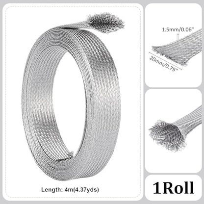 UNICRAFTALE 0.78" Wide Stainless Steel Braided Sleeving Braid 13.12 Feet Cable Wire Shielding Sleeve Ground Straps Protection Flat Metal Mesh Flexible Expandable Scalable Ribbon Wire for Protect Cable - size: 4m x 20mm