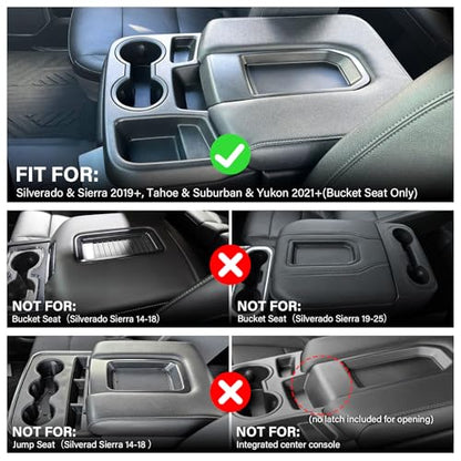 Center Console Armrest Cover for 2019+ Chevy Silverado/GMC Sierra Jump Seat | 2026 Silverado Armrest Lid Anti-Scratch Protector Cover, Split-Bench Seat ONLY, Soft Leather Arm Rest Cushion Pad + 1 Brush - color: For 2019+ Silverado/Sierra-Jump Seat