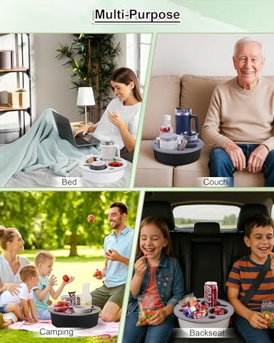 Couch Cup Holder Tray Round, 4-Cups Bedside Drink Holder for Elderly/Pregnancy, Stable Non-Spill Silicone Couch Caddy for Remote Control, Glasses‌, Snacks, Phones‌ (White-Gray) - color: White-gray