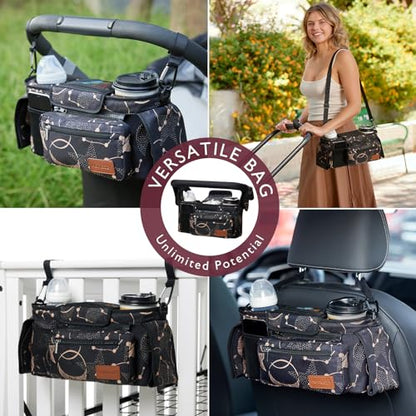 Momcozy Universal Baby Stroller Organizer, 2 Insulated Cup Holder, Detachable Zippered Pocket, Adjustable Shoulder Strap, Large capacity for baby essentials, Compact Design Fits Any Strollers - color: Starry