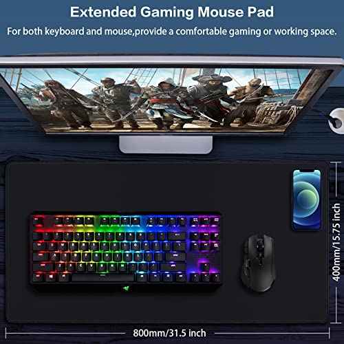 Canjoy Gaming Mouse Pad (31.5x15.7in) 3mm Thickness XX-Large Extended Mousepad Big Computer Keyboard Full Desk Mousepad with Anti-Slip Base Anti-Fray - color: Black