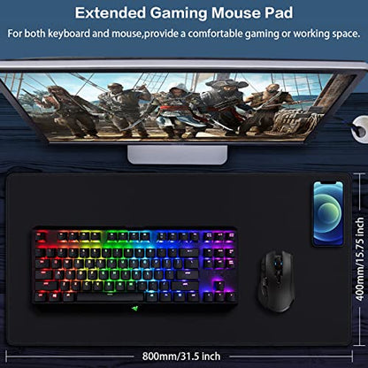 Canjoy Gaming Mouse Pad (31.5x15.7in) 3mm Thickness XX-Large Extended Mousepad Big Computer Keyboard Full Desk Mousepad with Anti-Slip Base Anti-Fray - color: Black