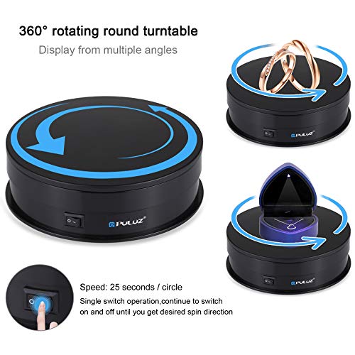 PULUZ 360 Degree Photography Turntable Rotating Display Stand, 5.7in(15cm) Diameter 360 Degree Turntable Display Stand for Photography Video Shooting Props Jewelry, Max Load 33Lb (Black) - size: 5.7inch/Black