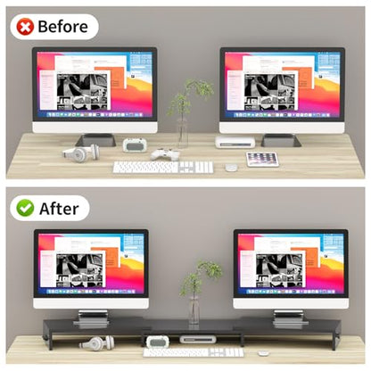 Pholiten Dual Monitor Stand Riser for 2 Monitors，Desktop Monitor Stand with Adjustable Length and Swivel Angles, Extra Long Multifunctional Stand up to 48.2" fit Computer Laptop Printer Max 44 lbs