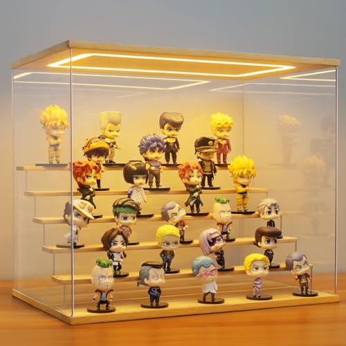 Clear Acrylic Display Case with Light , 6 Tier Display Box Stand Assembly Dustproof Protection Showcase for Collectibles Action Figures (6 Tier L 19.7*12.6*16.5in；50×32×42cm) - color: Wood with light, size: 6 Tier L 19.7*12.6*16.5in；50×32×42cm